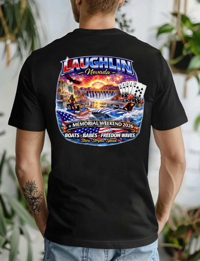 Laughlin Nevada Memorial Weekend 2026 Tank Top or Tee – Boats Babes Freedom Waves Graphic