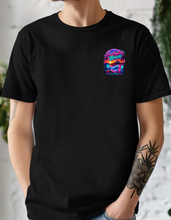 Huntington Beach California | Neon Surf & Pier Graphic T-Shirt or Tank Top