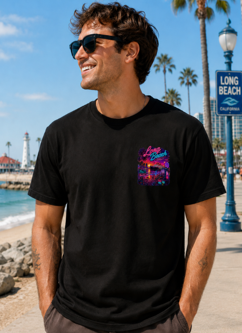 Long Beach Neon Sunset T-Shirt or Tank Top