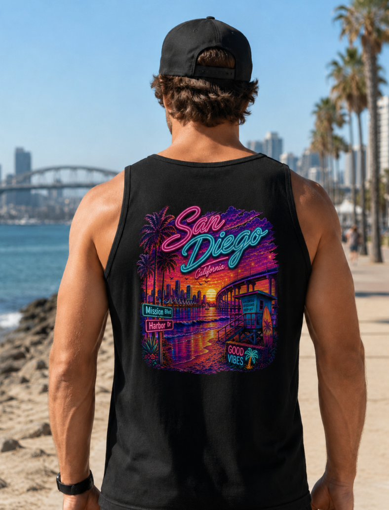 San Diego Neon Sunset Graphic Tee or Tank – Coastal California