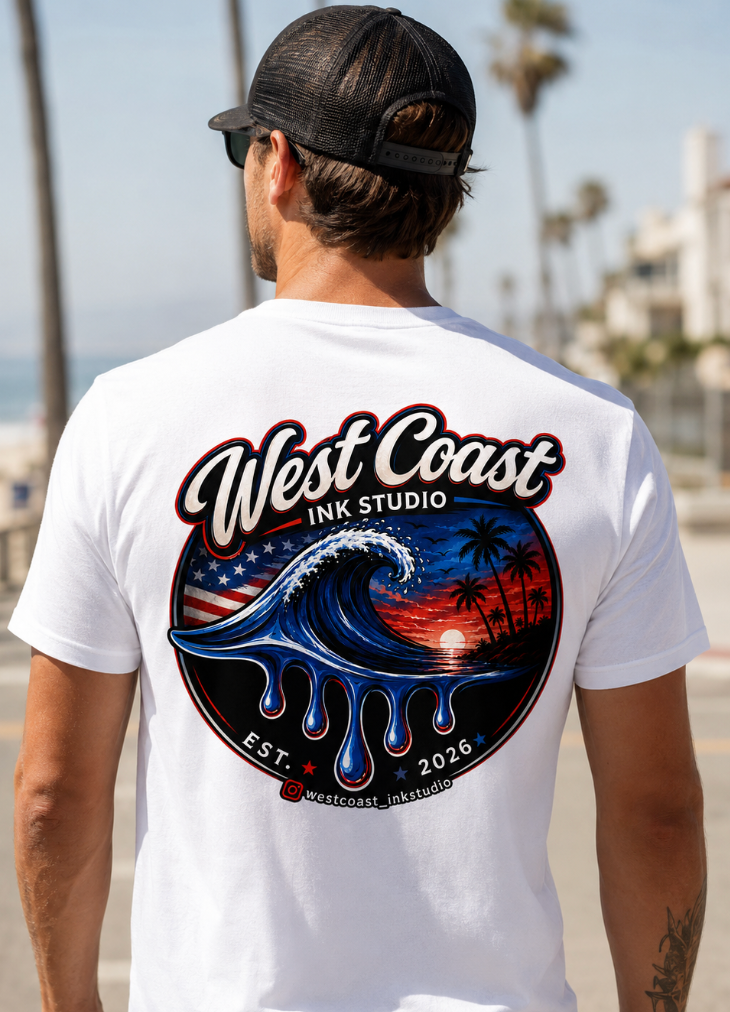 West Coast Ink Studio Patriotic Wave Sunset T-Shirt or Tank Top