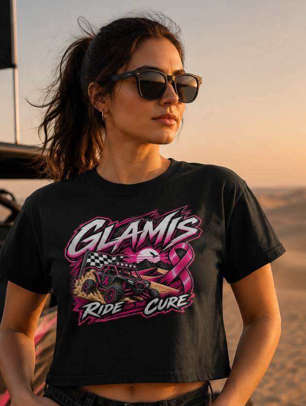 Glamis Ride for the Cure Women’s Crop Tee – Breast Cancer Awareness Off-Road Shirt