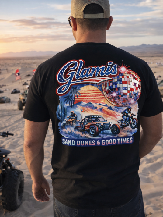 Glamis Sand Dunes & Good Times Patriotic Graphic Tee – Off Road Desert Shirt