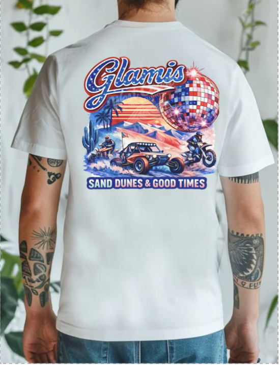 Glamis Sand Dunes & Good Times Patriotic Graphic Tee – Off Road Desert Shirt