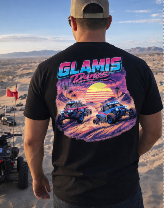 Glamis Dunes Retro Graphic Tee – Neon Sand Rails Off Road Shirt