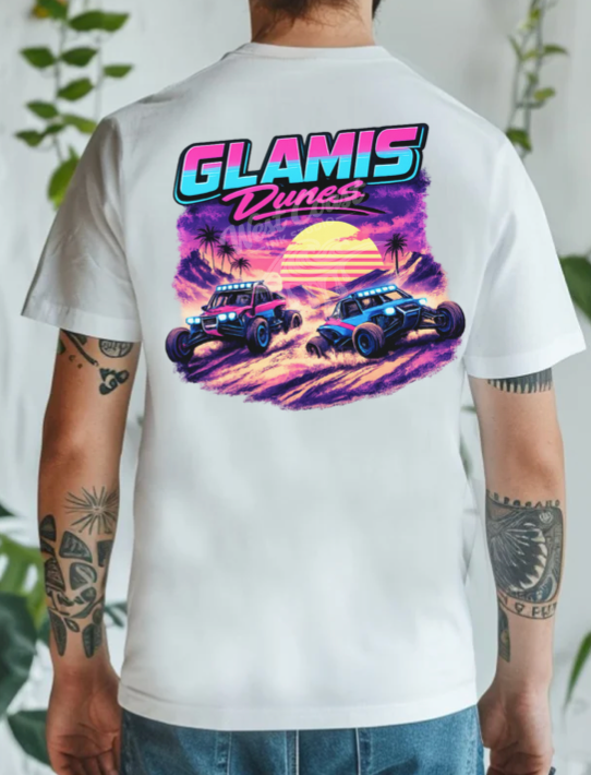 Glamis Dunes Retro Graphic Tee – Neon Sand Rails Off Road Shirt