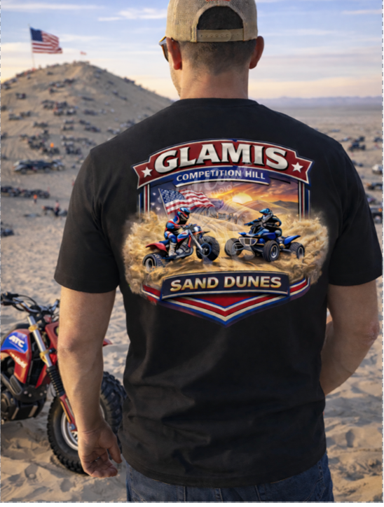 Glamis Competition Hill Sand Dunes Patriotic Graphic Tee – Off Road ATV Shirt
