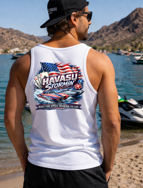 Havasu Stormin’ Patriotic Speed Boat Graphic Tee – Lake Havasu Arizona Shirt