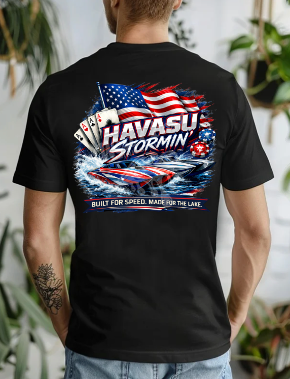 Havasu Stormin’ Patriotic Speed Boat Graphic Tee – Lake Havasu Arizona Shirt