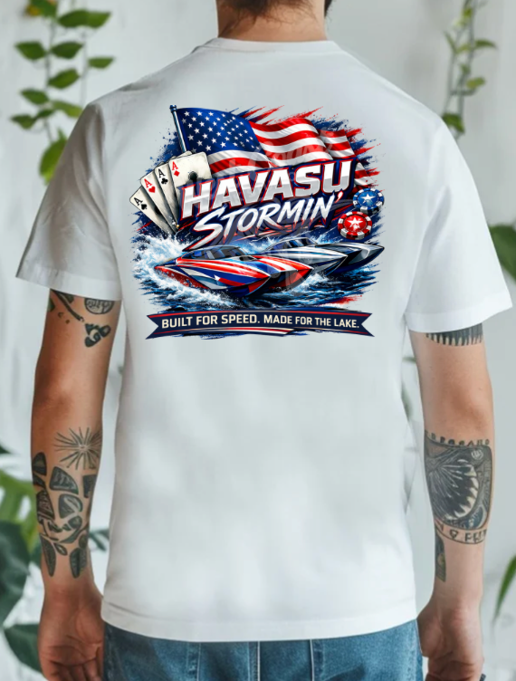 Havasu Stormin’ Patriotic Speed Boat Graphic Tee – Lake Havasu Arizona Shirt