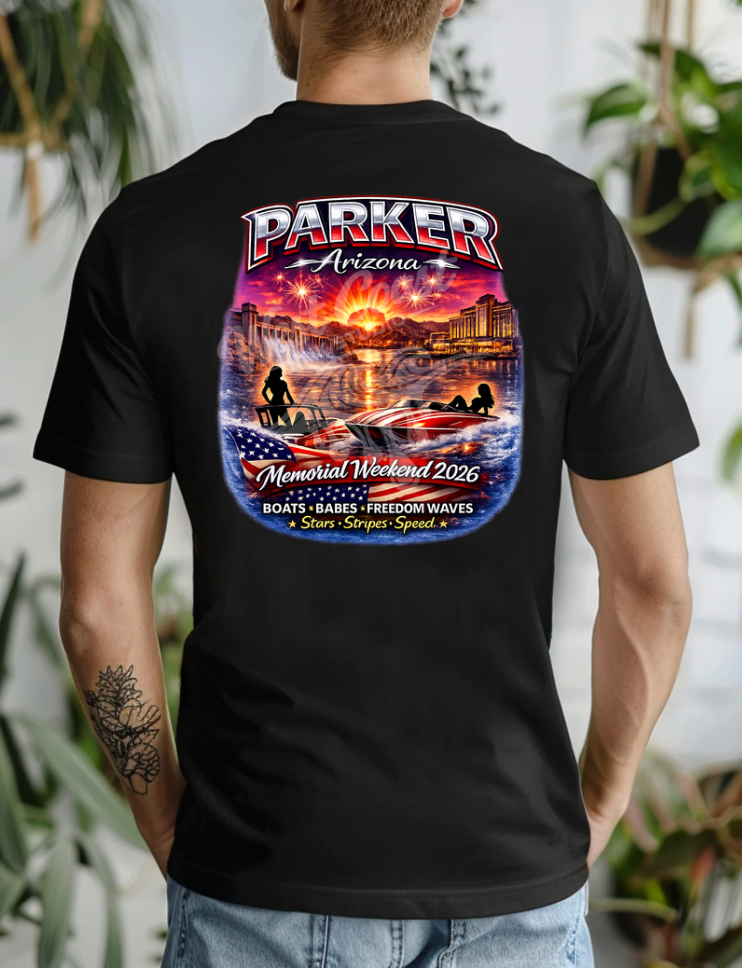 Parker Arizona Memorial Weekend 2026 Tank Top – Patriotic River Boat Graphic