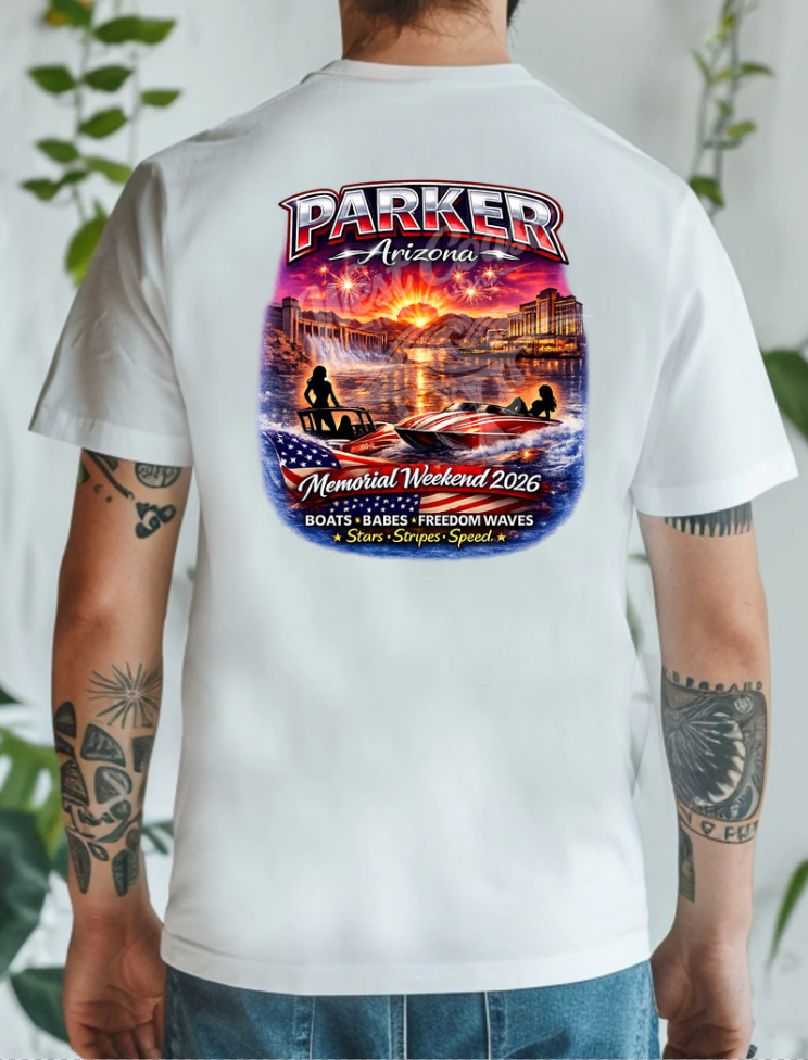 Parker Arizona Memorial Weekend 2026 Tank Top – Patriotic River Boat Graphic