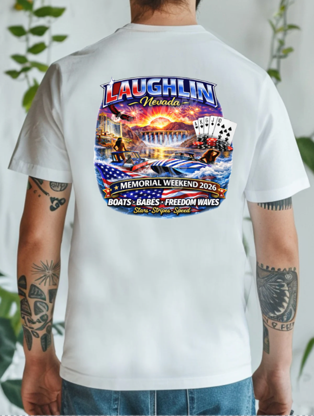 Laughlin Nevada Memorial Weekend 2026 Tank Top or Tee – Boats Babes Freedom Waves Graphic