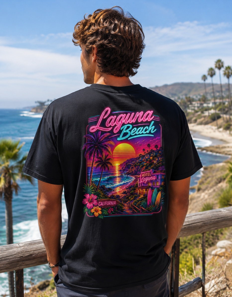 Laguna Beach California  | Neon Sunset Coast Graphic T-Shirt or Tank