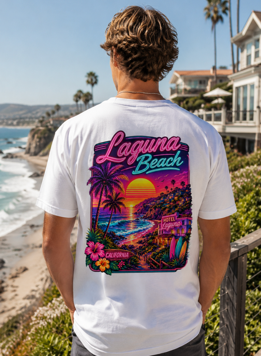 Laguna Beach California  | Neon Sunset Coast Graphic T-Shirt or Tank