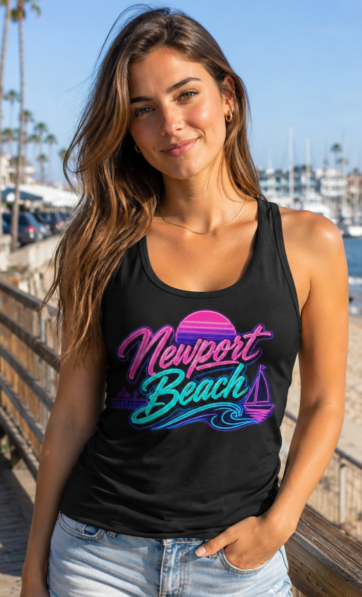 Newport Beach Neon Tank Top | Women’s Coastal Graphic Tank
