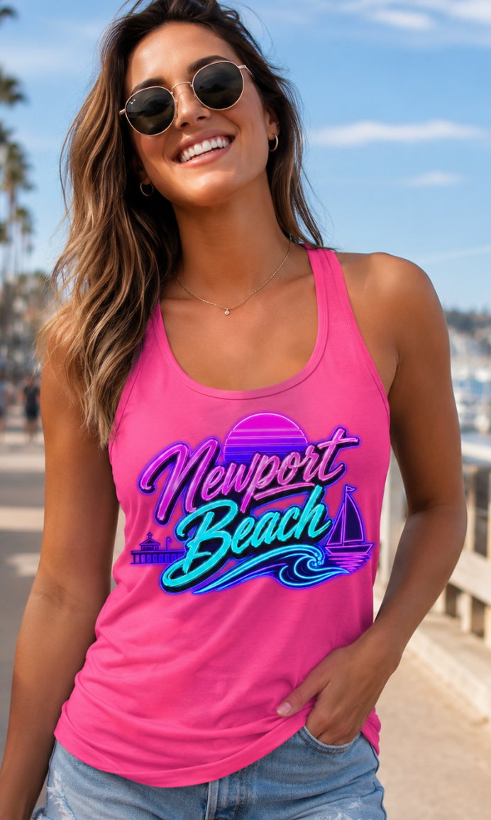 Newport Beach Neon Tank Top | Women’s Coastal Graphic Tank