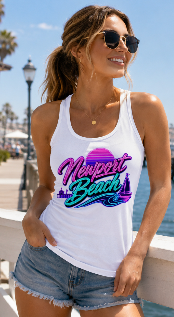 Newport Beach Neon Tank Top | Women’s Coastal Graphic Tank