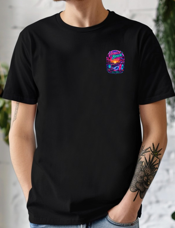 Venice Beach California  | Neon Boardwalk & Surf Graphic T-Shirt or Tank Top