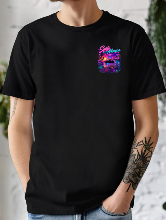 Santa Monica California | Neon Pier & Beach Graphic T-Shirt or Tank Top