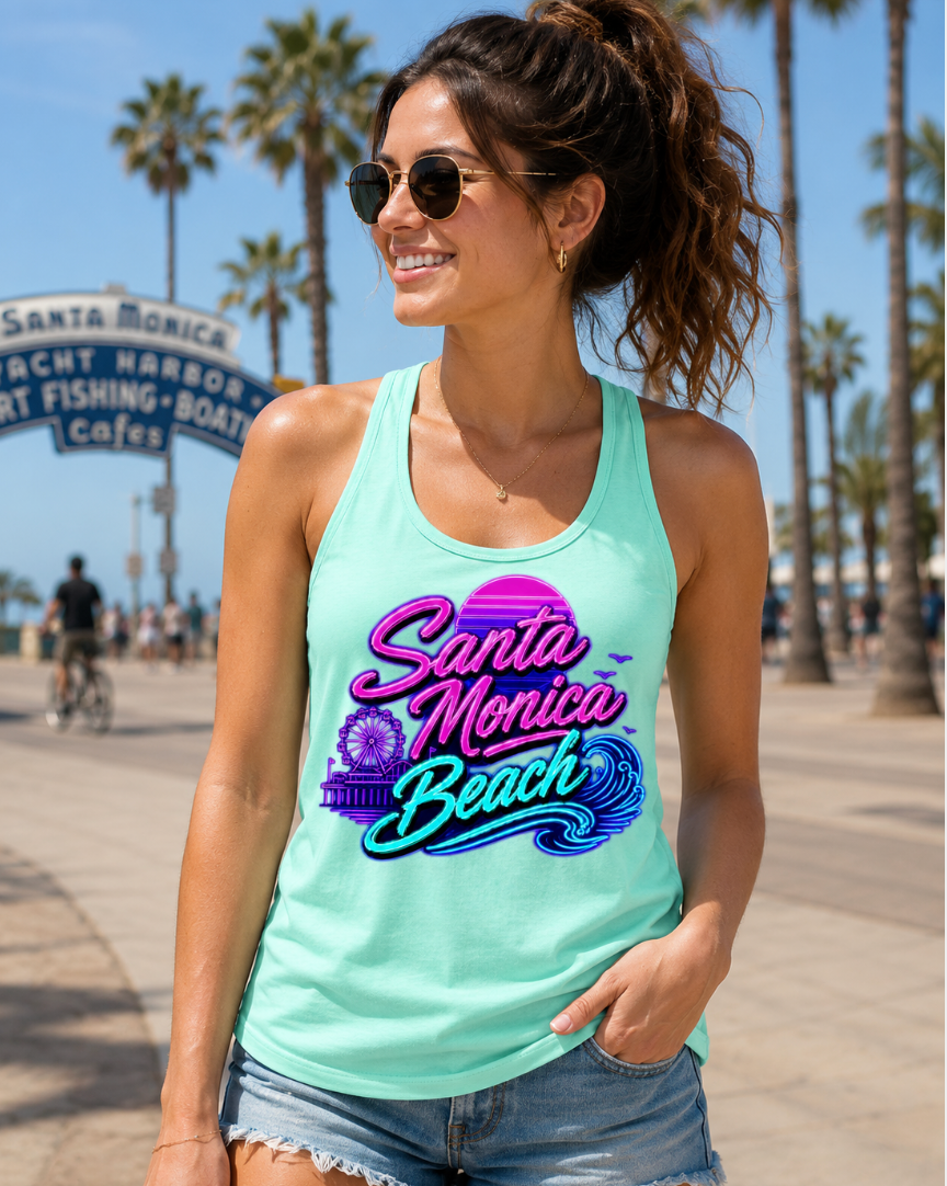 Santa Monica Beach Neon Tank Top | Women’s Coastal Graphic Tank