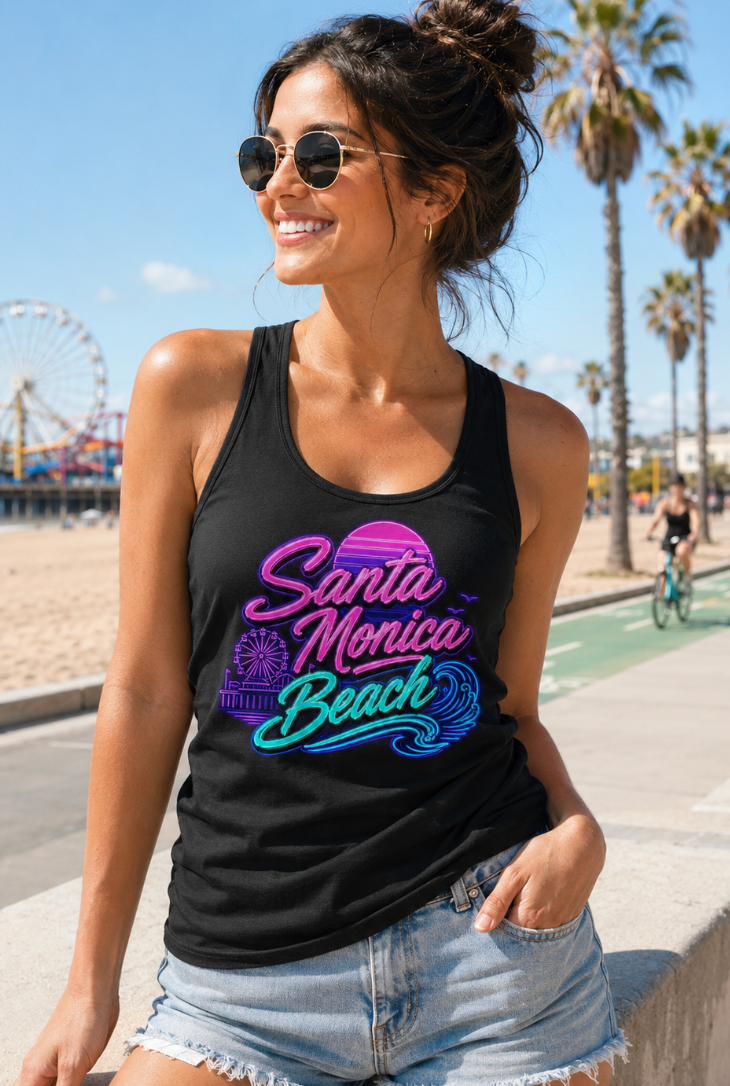 Santa Monica Beach Neon Tank Top | Women’s Coastal Graphic Tank
