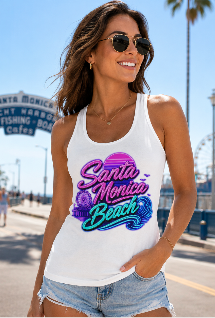 Santa Monica Beach Neon Tank Top | Women’s Coastal Graphic Tank