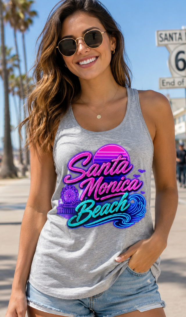Santa Monica Beach Neon Tank Top | Women’s Coastal Graphic Tank