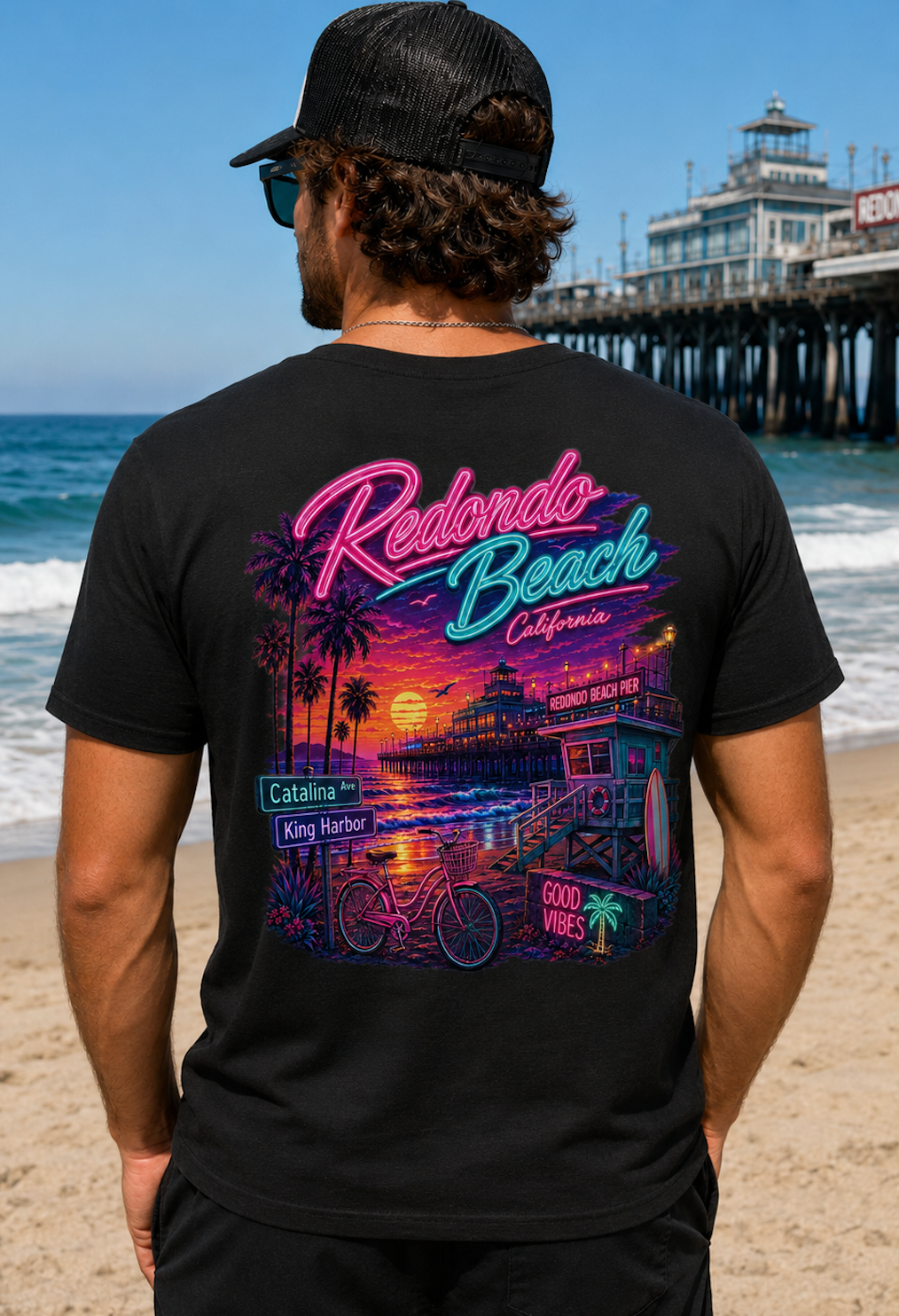 Redondo Beach California Neon Sunset Tank Top or T-Shirt