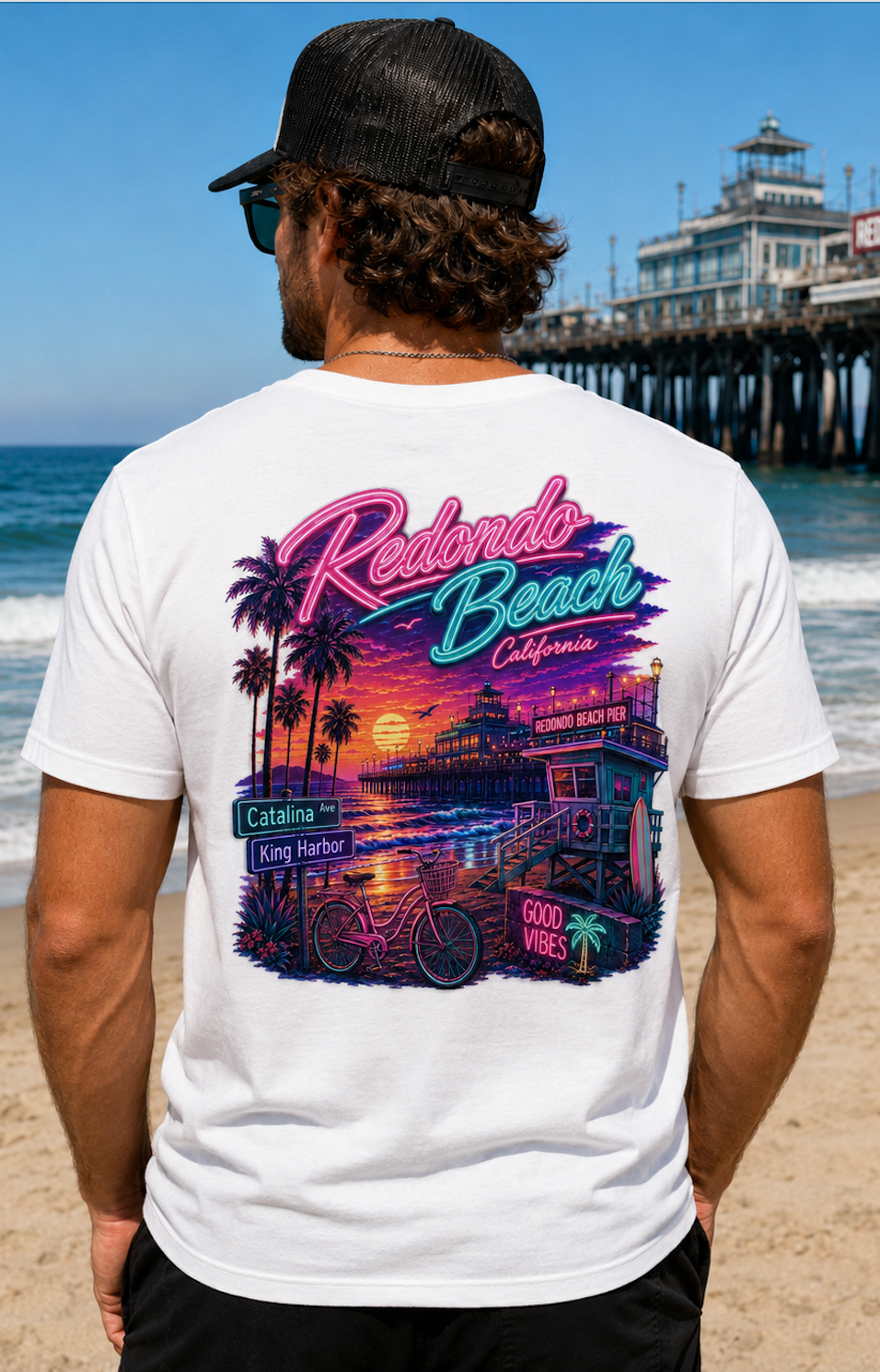 Redondo Beach California Neon Sunset Tank Top or T-Shirt