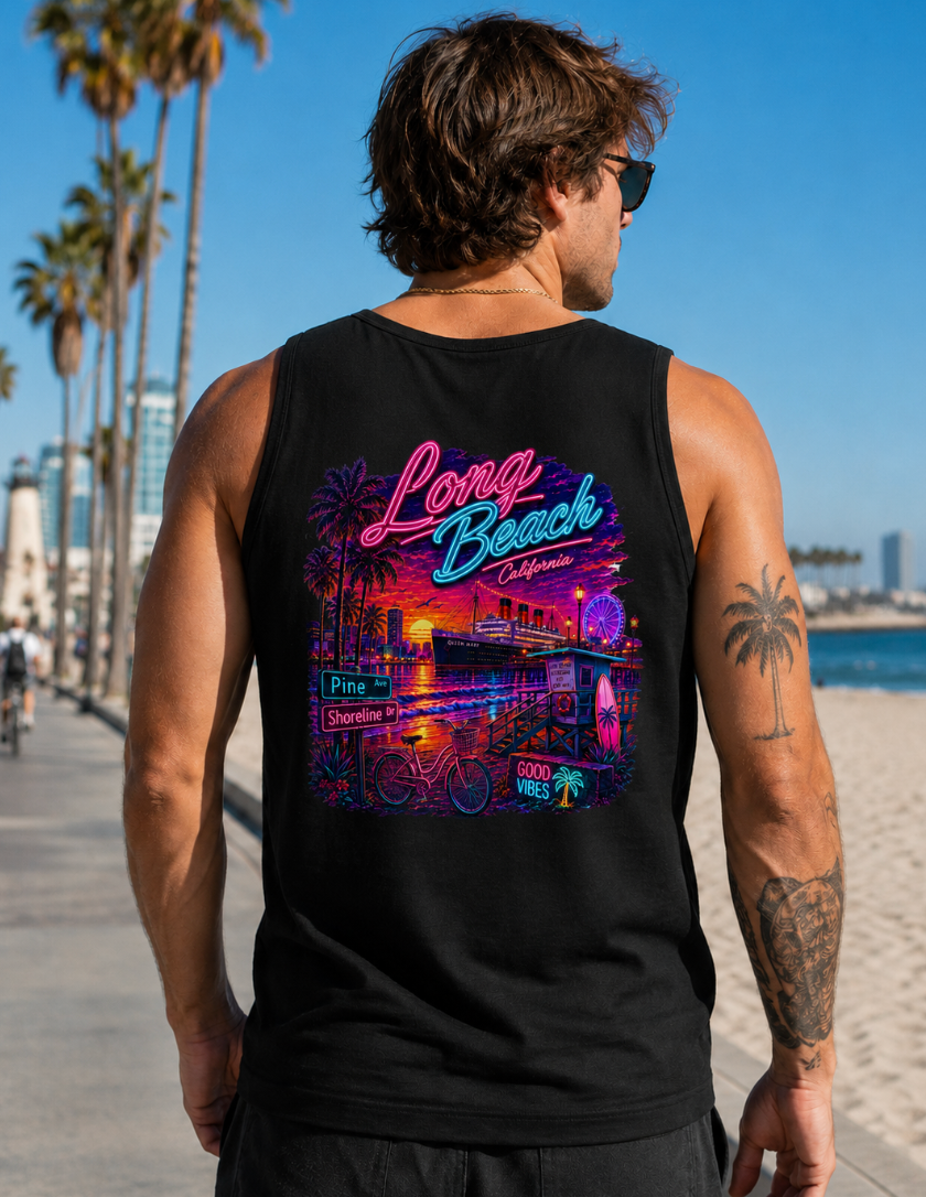 Long Beach Neon Sunset T-Shirt or Tank Top
