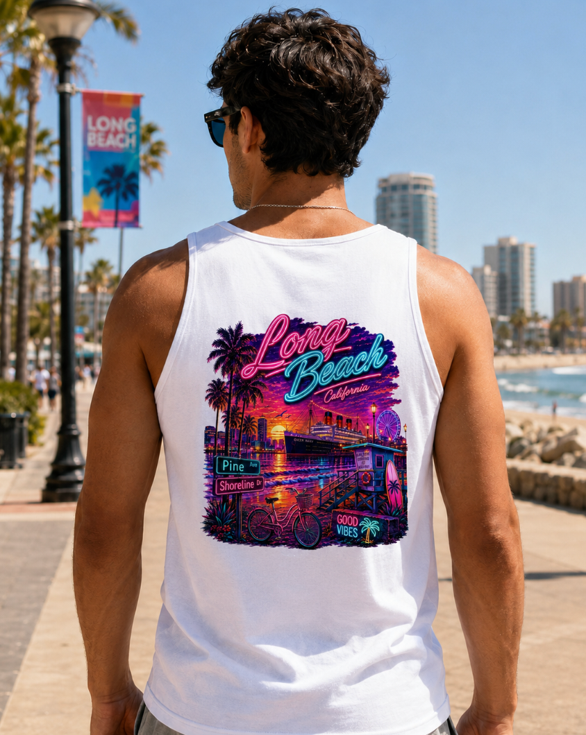 Long Beach Neon Sunset T-Shirt or Tank Top