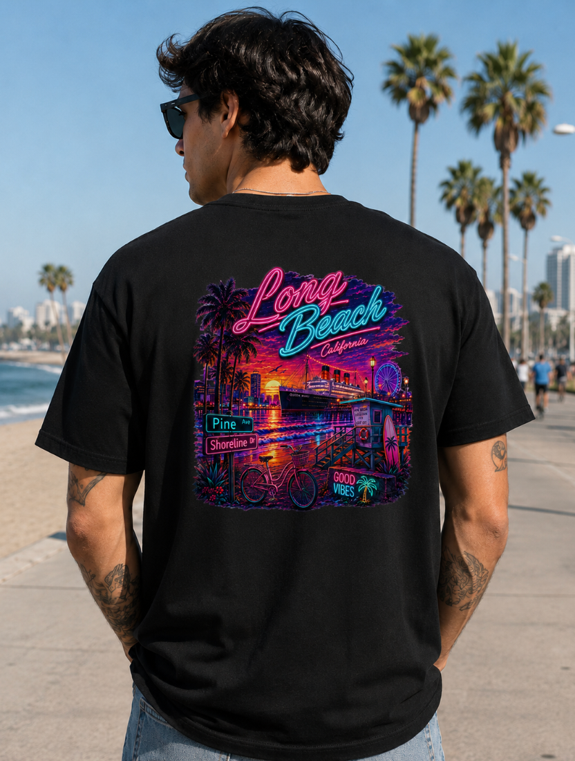 Long Beach Neon Sunset T-Shirt or Tank Top