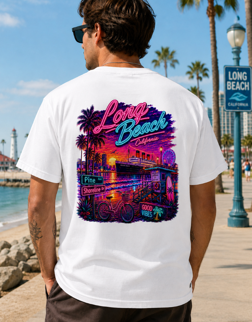 Long Beach Neon Sunset T-Shirt or Tank Top