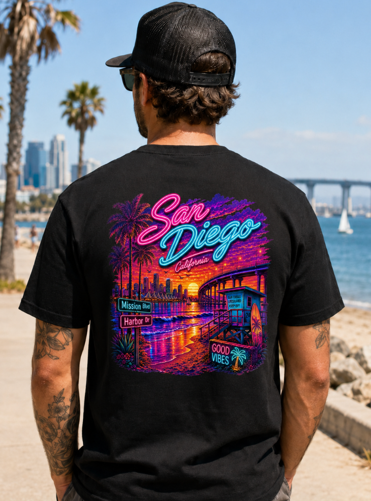 San Diego Neon Sunset Graphic Tee or Tank – Coastal California