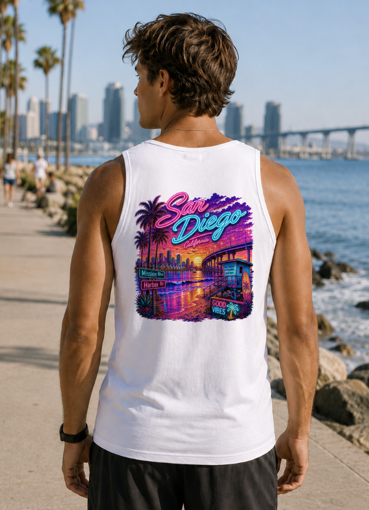 San Diego Neon Sunset Graphic Tee or Tank – Coastal California
