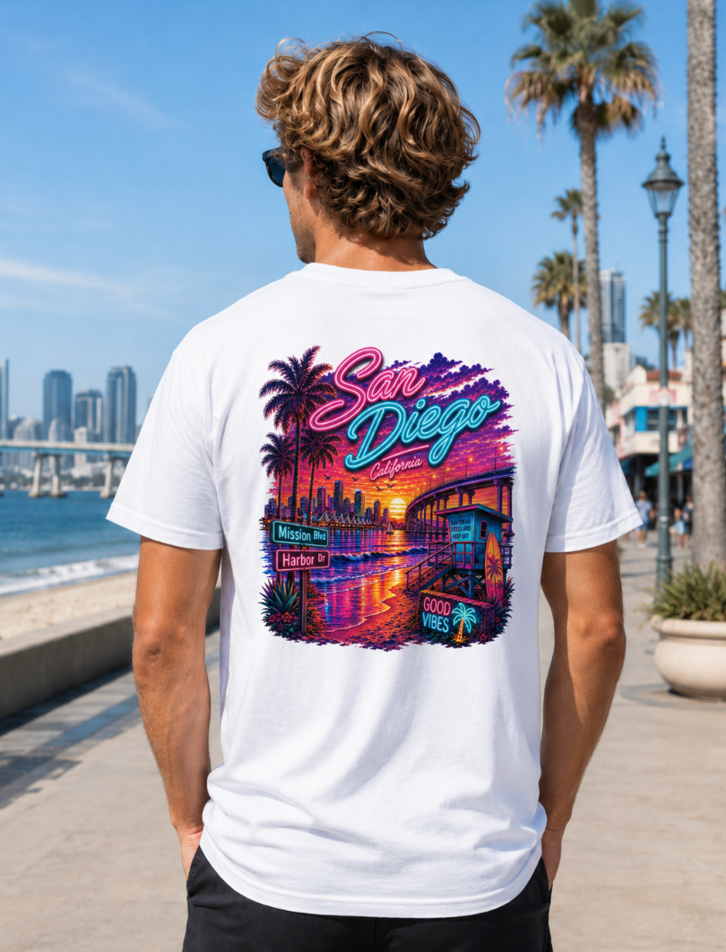 San Diego Neon Sunset Graphic Tee or Tank – Coastal California