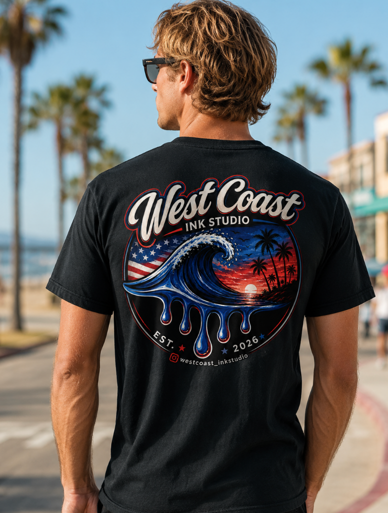 West Coast Ink Studio Patriotic Wave Sunset T-Shirt or Tank Top