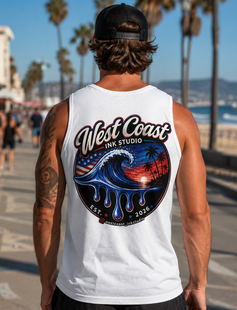 West Coast Ink Studio Patriotic Wave Sunset T-Shirt or Tank Top