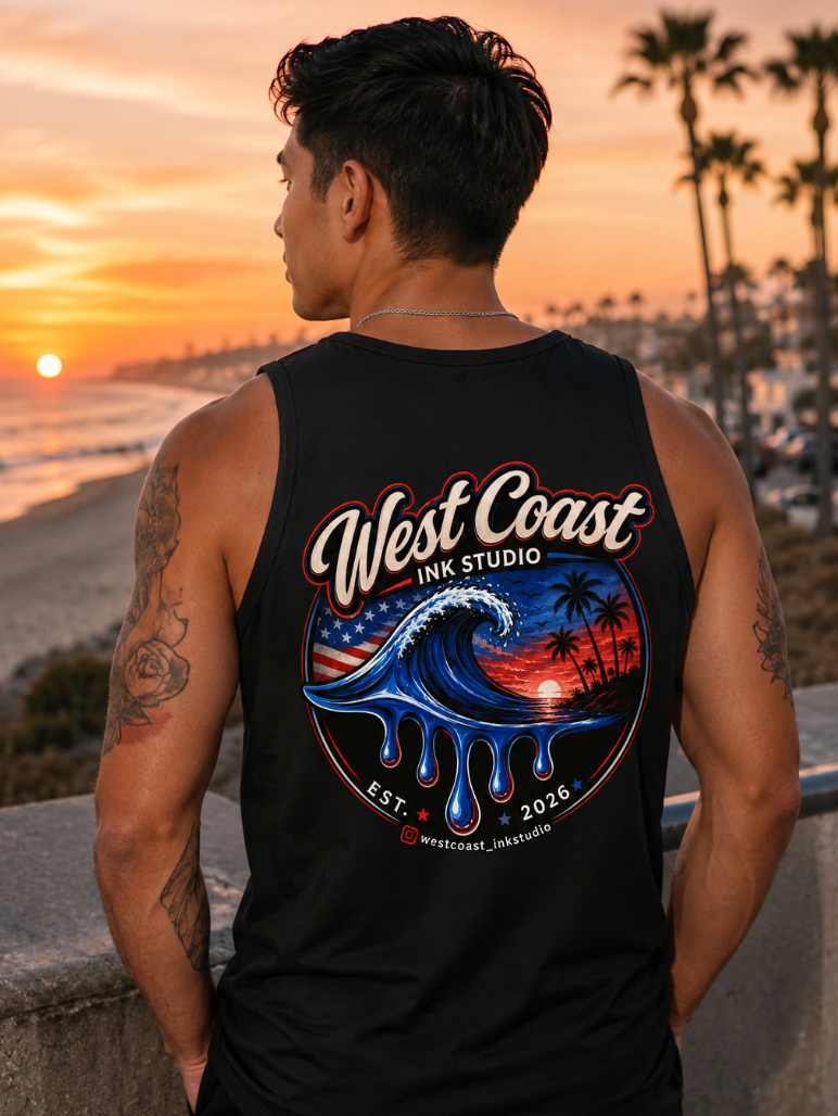 West Coast Ink Studio Patriotic Wave Sunset T-Shirt or Tank Top