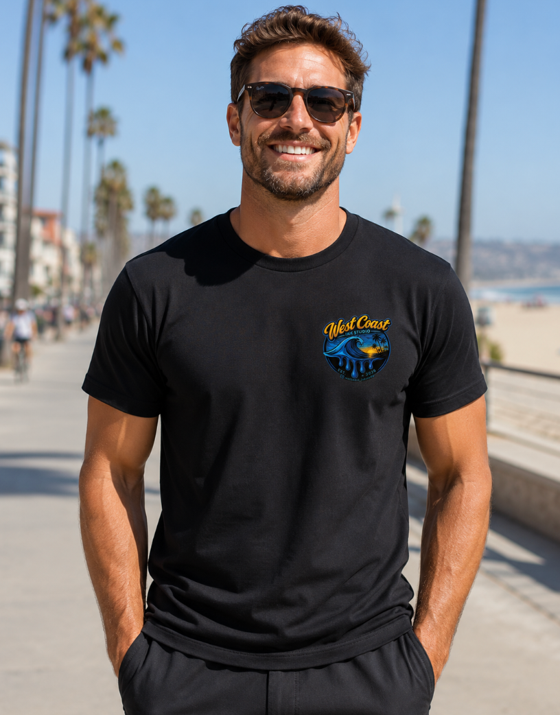 West Coast Ink Studio Classic Blue Wave Sunset Logo T-Shirt or Tank Top