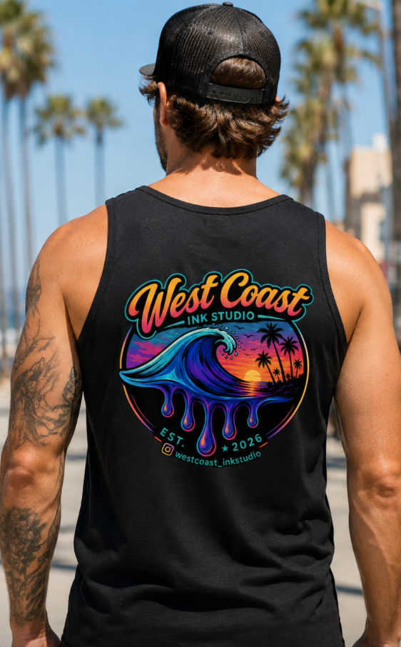West Coast Ink Studio Neon Sunset Wave T-Shirt or Tank Top