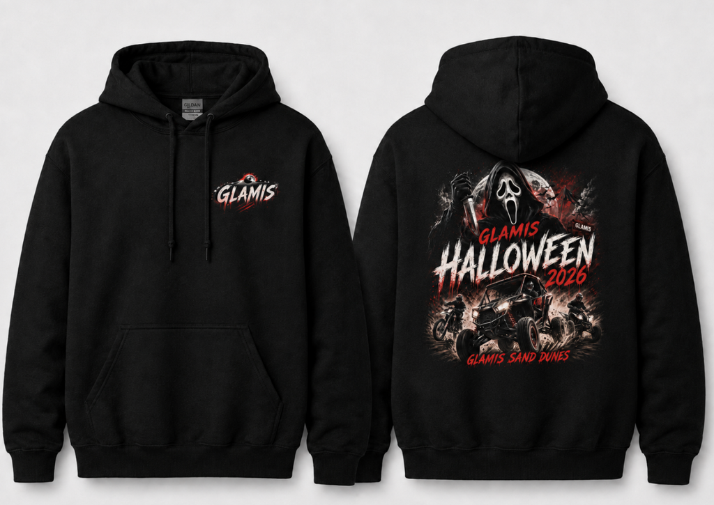Glamis Masked Halloween 2026 Unisex Black Hoodie – Sand Dunes Off-Road Sweatshirt
