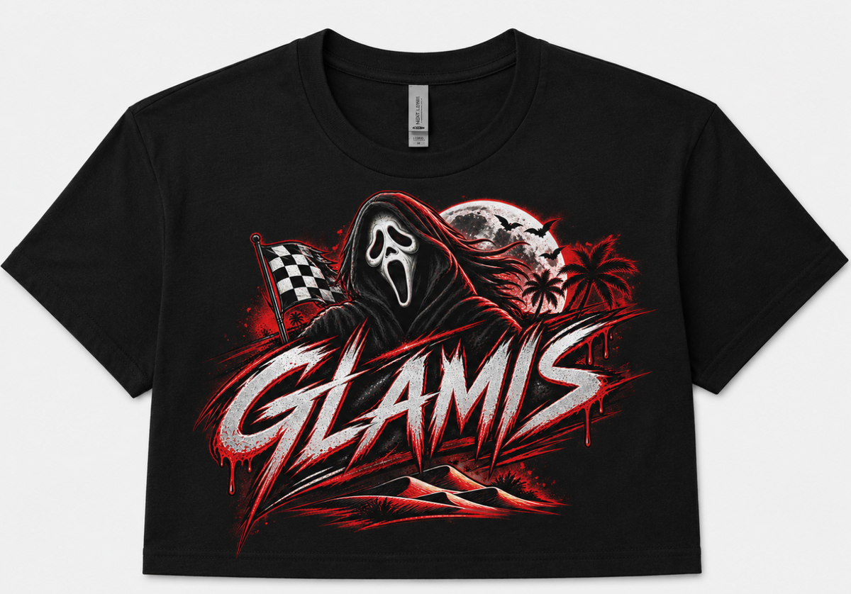 Ladies Glamis Masked Horror Crop Tee | Halloween Off-Road Shirt